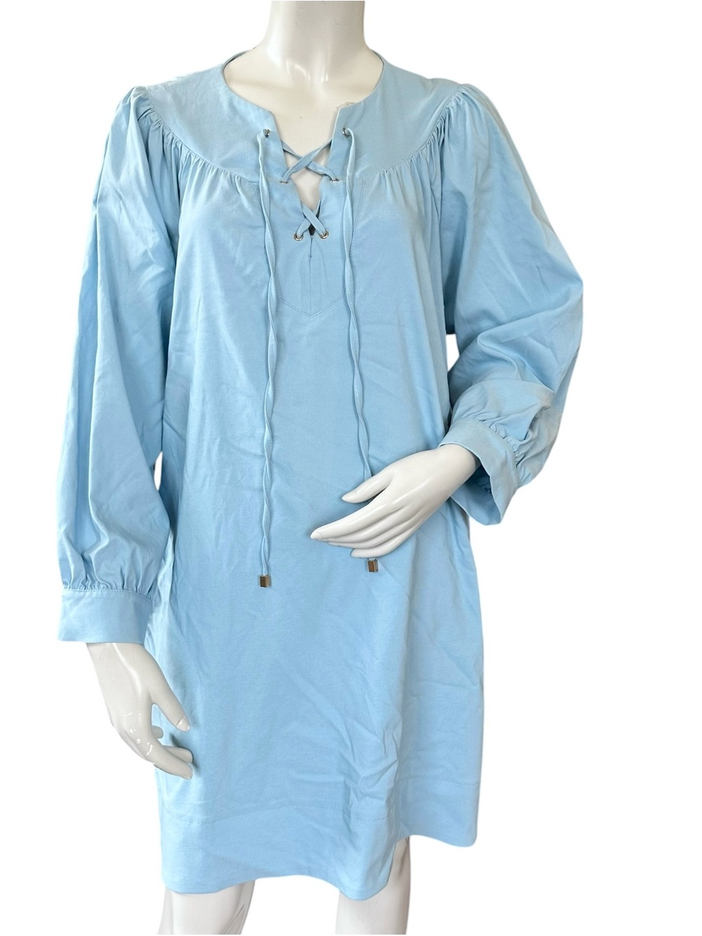 Tuckernuck Pomander Place Robbie Baby Blue Long Sleeve Mini Shift Dress Large - Picture 3 of 9